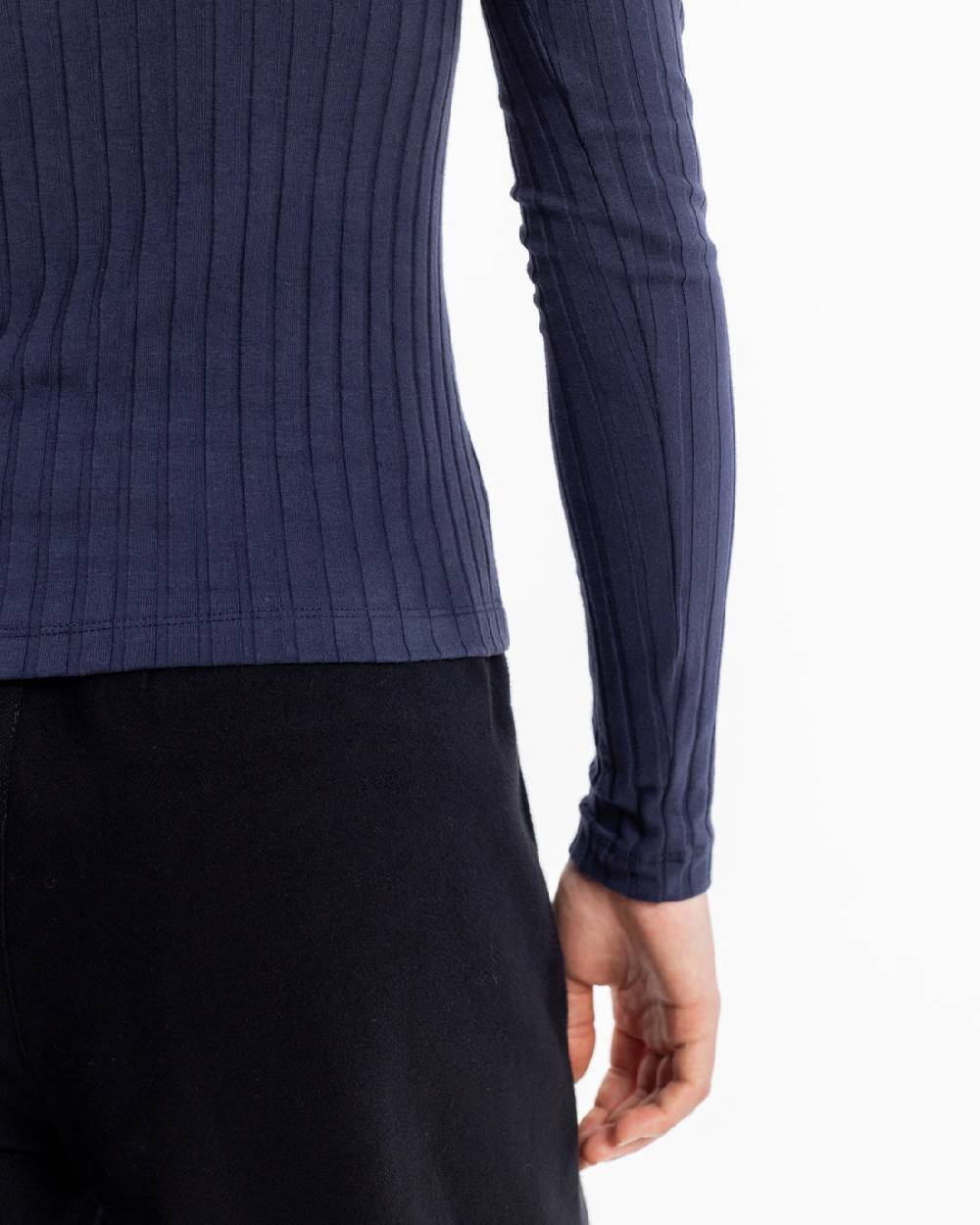 Rotholz Geripptes Longsleeve Bio Baumwolle - Dunkelblau Super Rabatt
