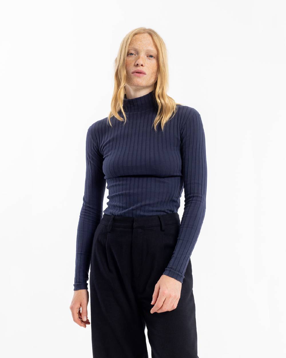 Rotholz Geripptes Longsleeve Bio Baumwolle - Dunkelblau Super Rabatt