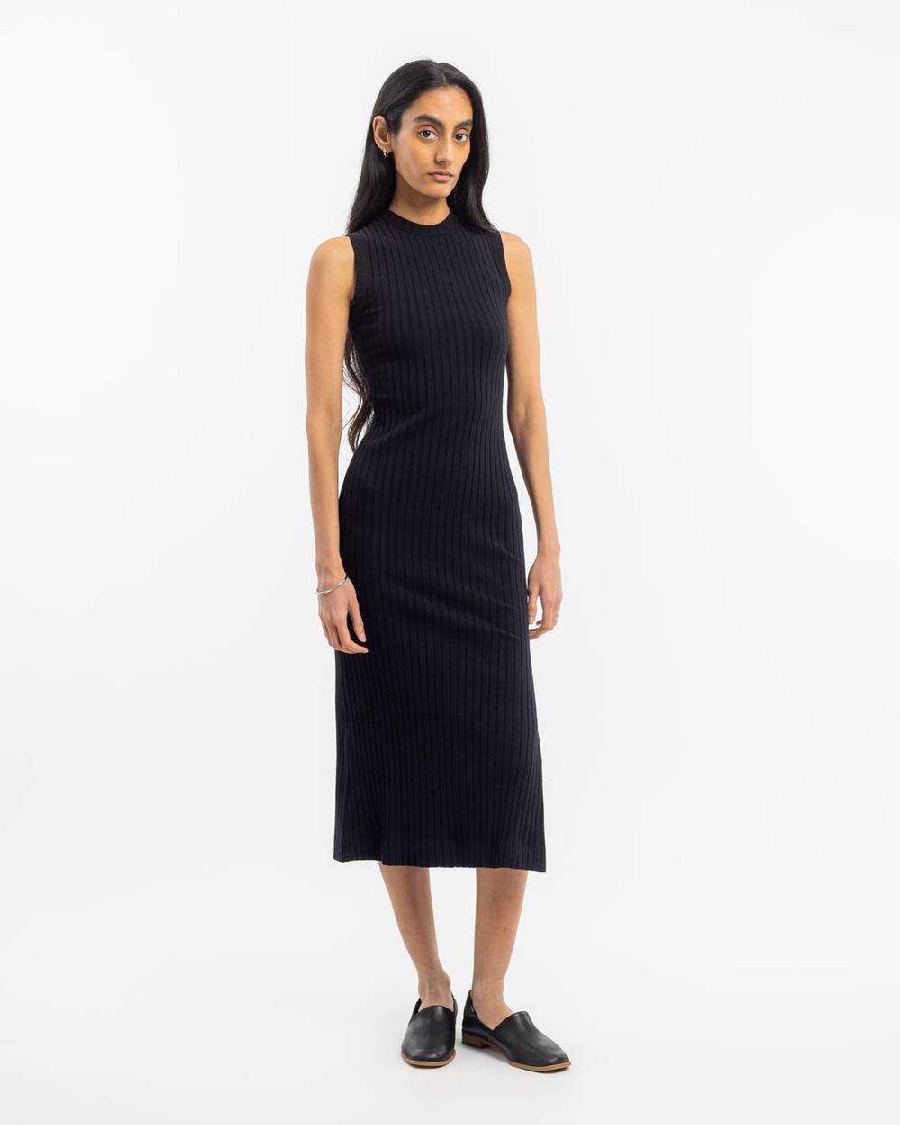 Rotholz Geripptes Kleid Bio Baumwolle - Schwarz Clearance-Verkauf