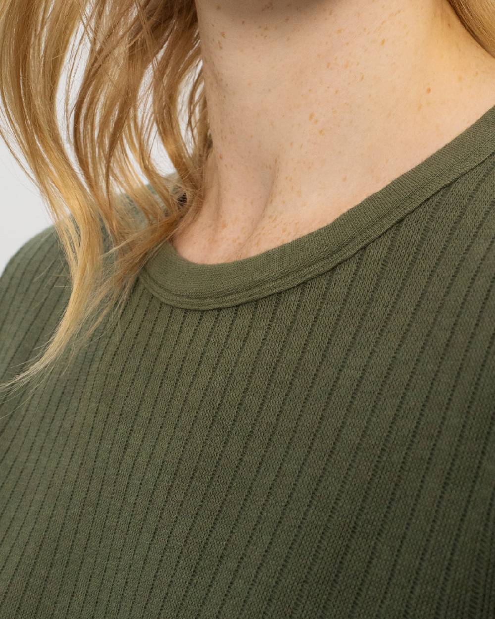 Rotholz Schweres Geripptes T-Shirt Bio Baumwolle - Grün Fabrikladen