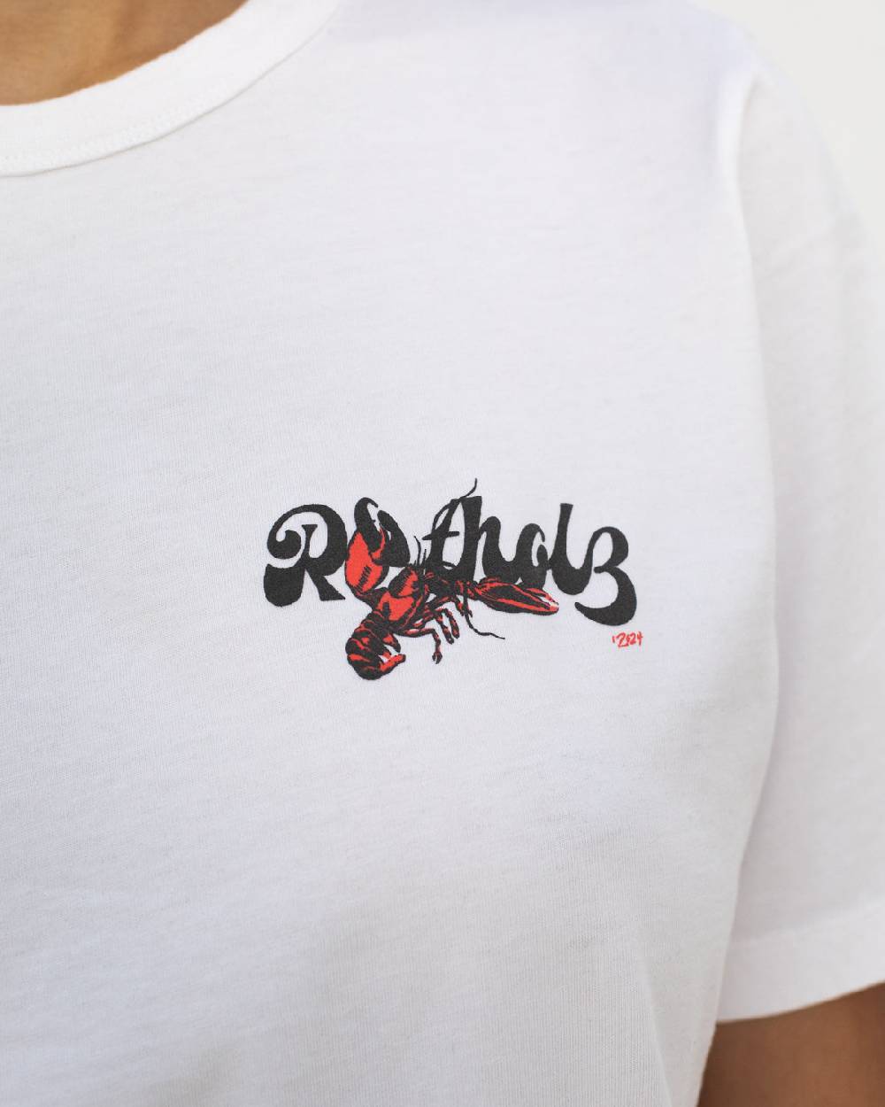 Rotholz Lobster Logo T-Shirt Bio Baumwolle - Weiß Günstiger Verkauf