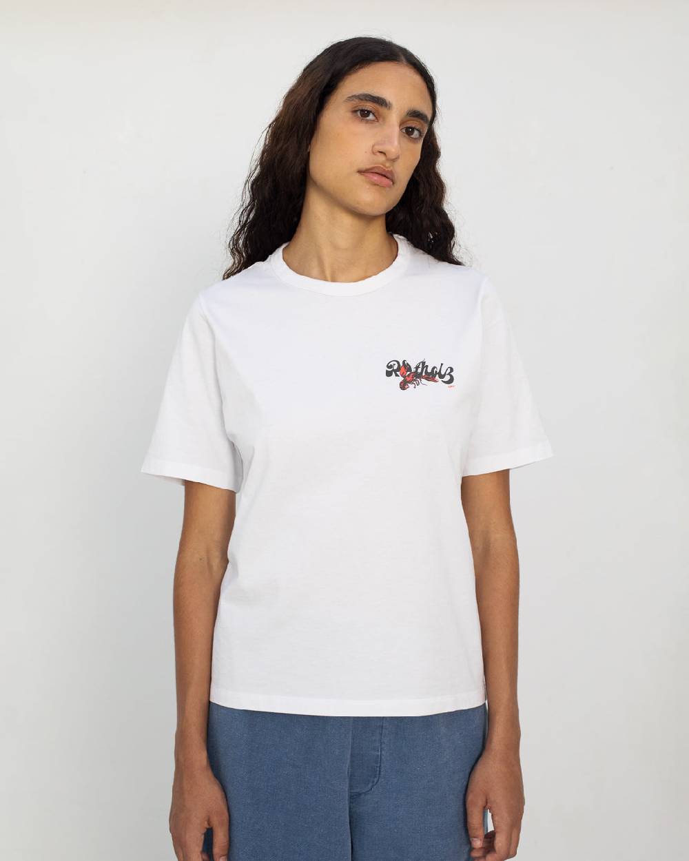 Rotholz Lobster Logo T-Shirt Bio Baumwolle - Weiß Günstiger Verkauf