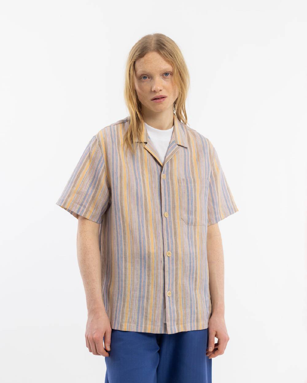 Rotholz Bowling Shirt Leinen Mix - Gestreift Begrenztes Angebot
