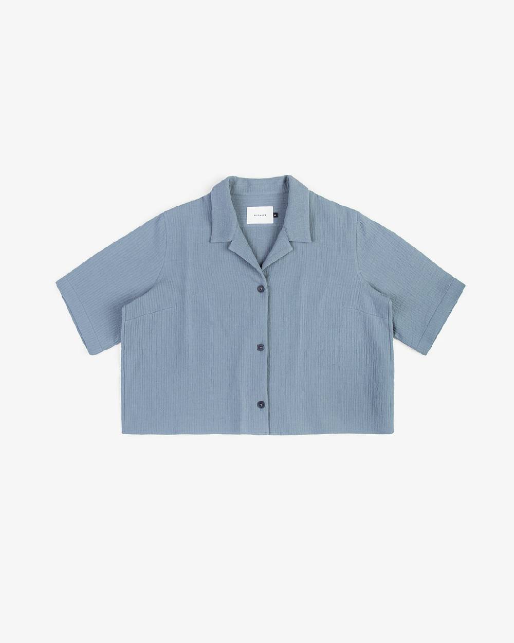 Rotholz Kurzes Bowling Shirt Bio Baumwolle - Blau Online Shopping