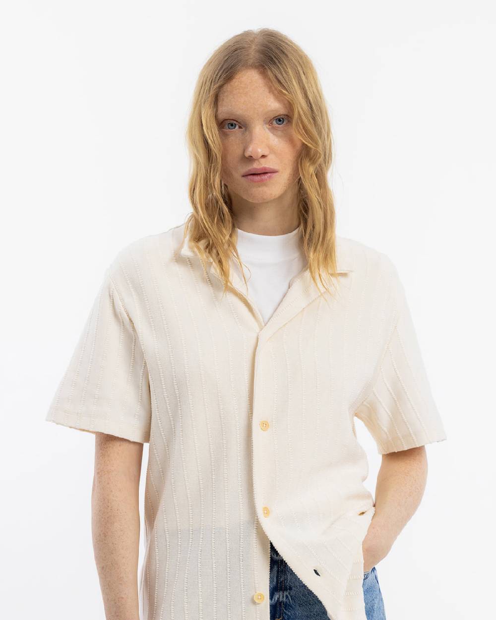 Rotholz Strick Bowling Shirt Bio Baumwolle - Creme Jubiläumsangebot