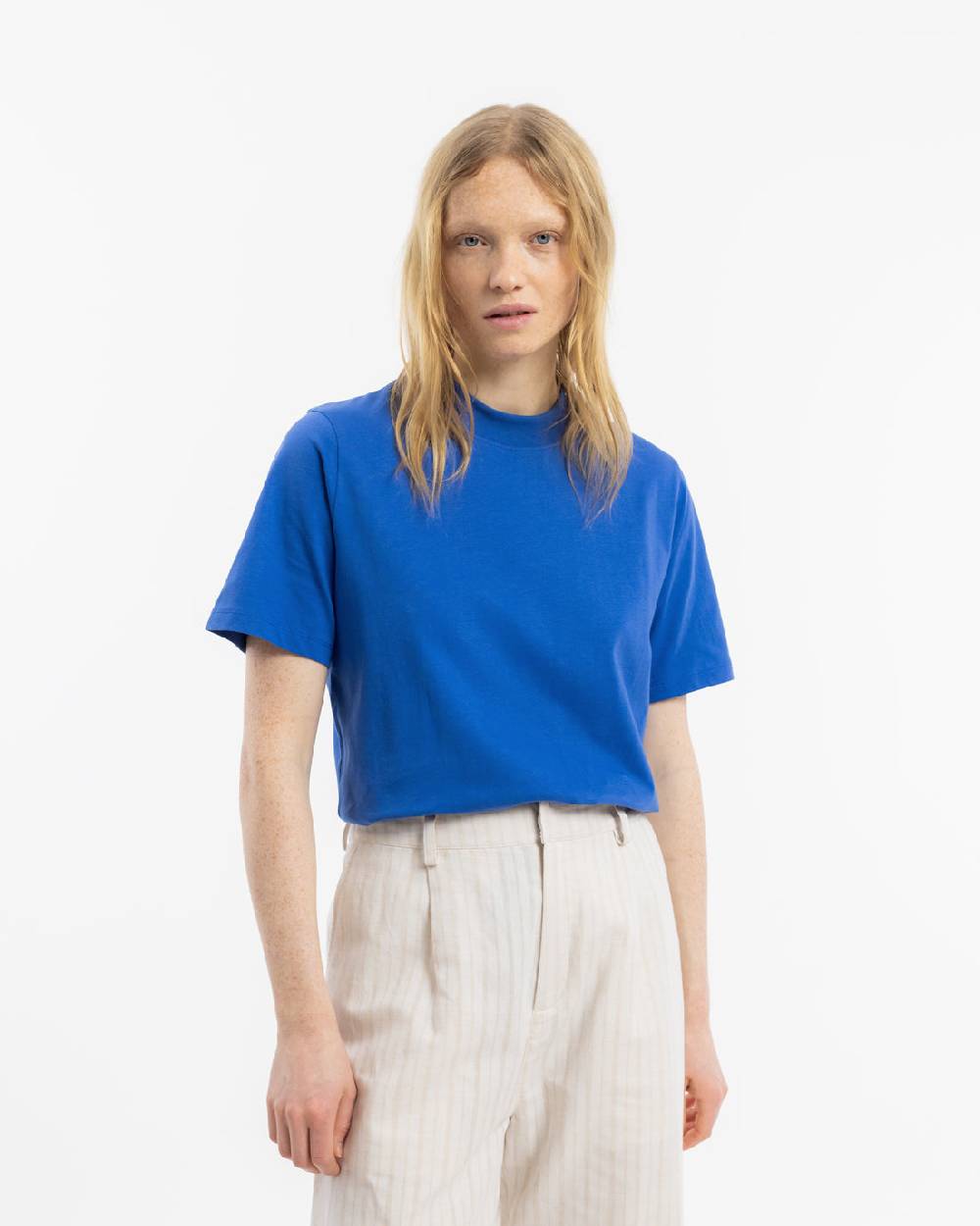 Rotholz T-Shirt mit breitem Kragen Bio Baumwolle - Blau Lagerräumung