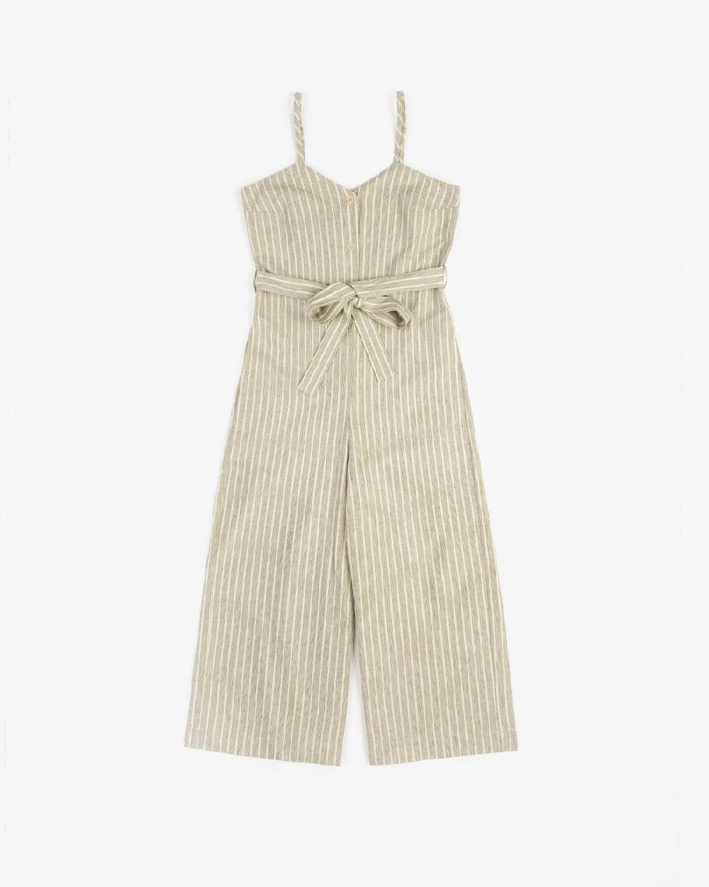 Rotholz Jumpsuit Leinen Mix - Grau Gestreift Blitzangebot