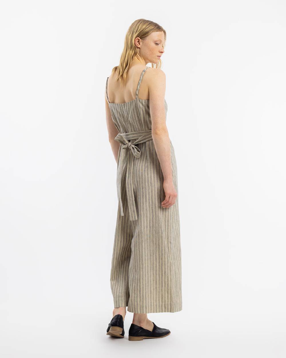 Rotholz Jumpsuit Leinen Mix - Grau Gestreift Blitzangebot