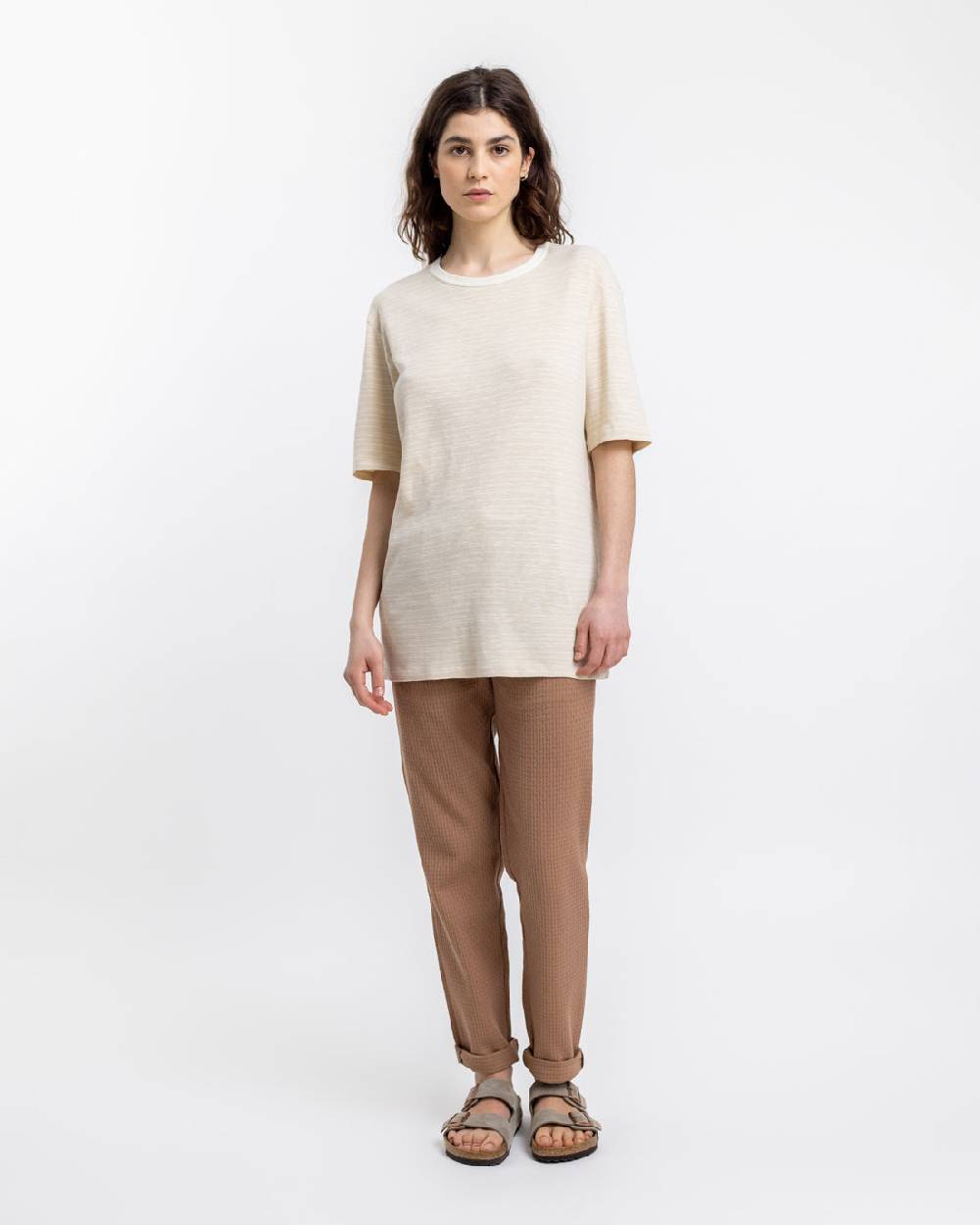 Rotholz Gestreiftes T-Shirt Creme Räumungsverkauf