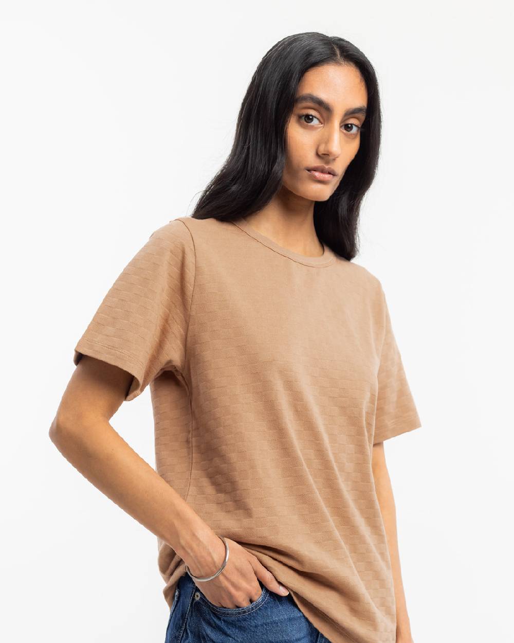 Rotholz Strukturiertes T-Shirt Bio Baumwolle - Karamell Tiefpreis