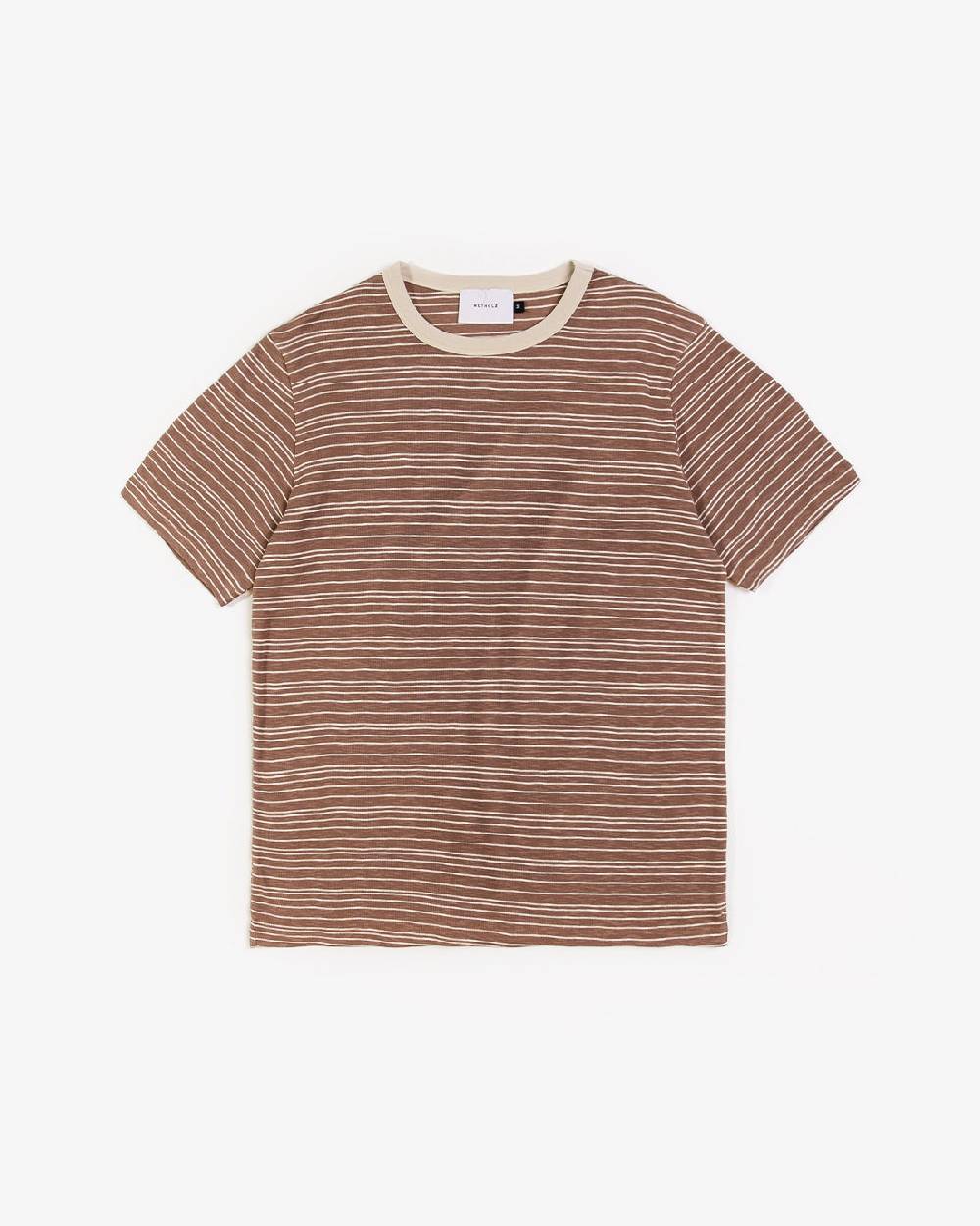 Rotholz Gestreiftes T-Shirt Braun Sonderangebot der Fabrik