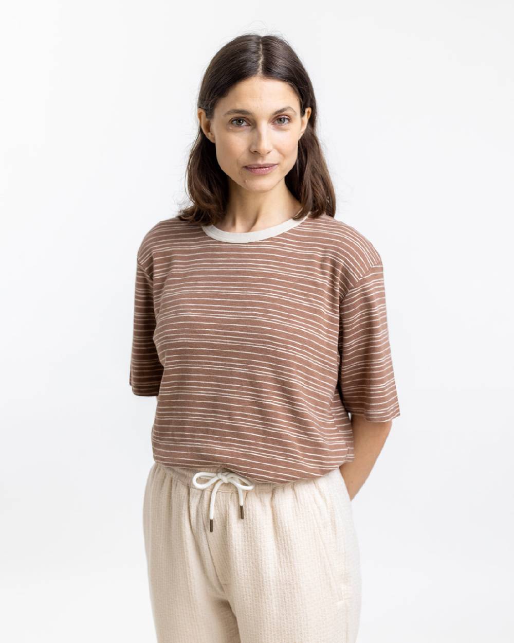 Rotholz Gestreiftes T-Shirt Braun Sonderangebot der Fabrik