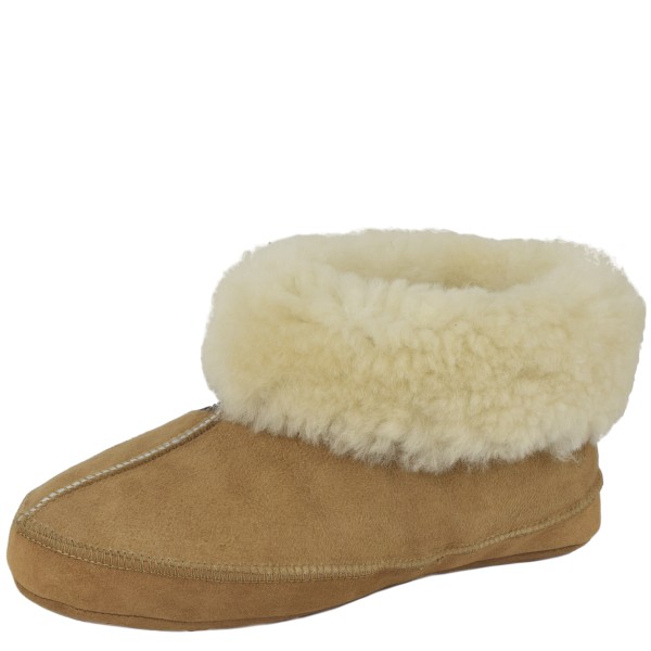 Sonia Originelli Beige Hüttenhausschuh Lammfell Schaffell Leder XXL Fellkranz 2025