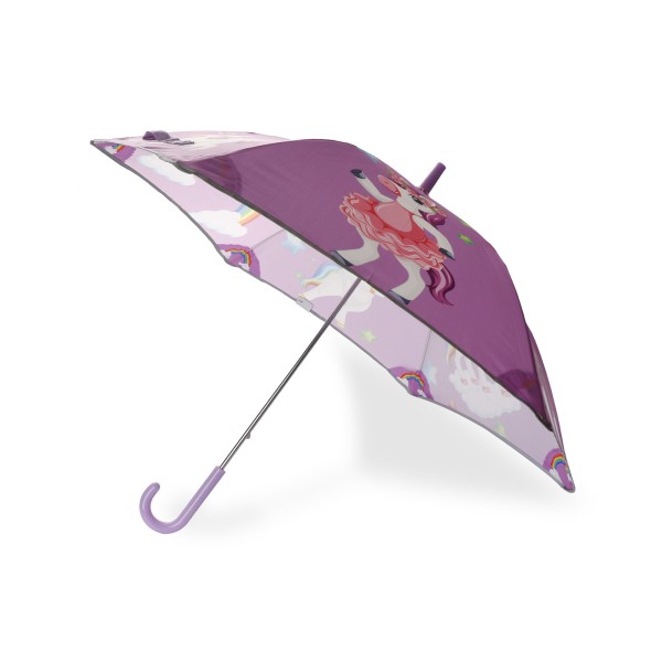 Sonia Originelli Kinder Regenschirm reflektierend Sicherheitsschirm Einhorn lila rosa Sternchen Unicorn Vierteljährliche Förderung