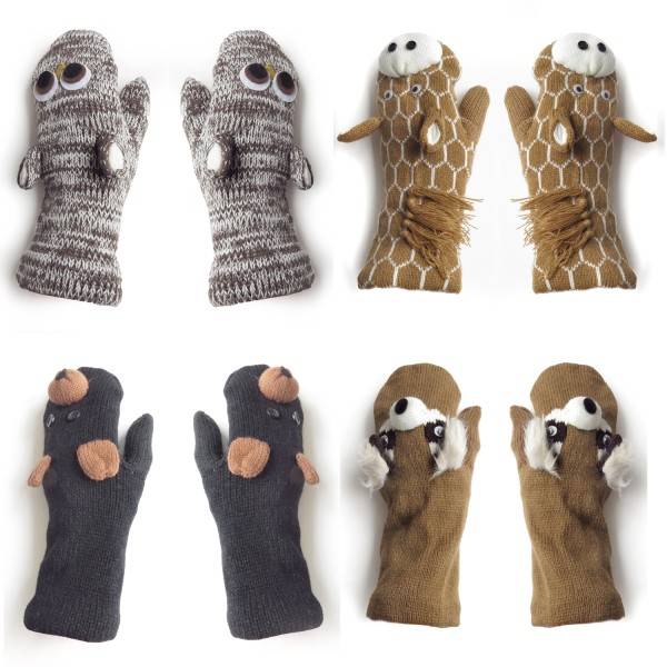 Sonia Originelli Fausthandschuhe Eule Giraffe Bär Tiere Fäustel Fleece Strick Fabrikpreis