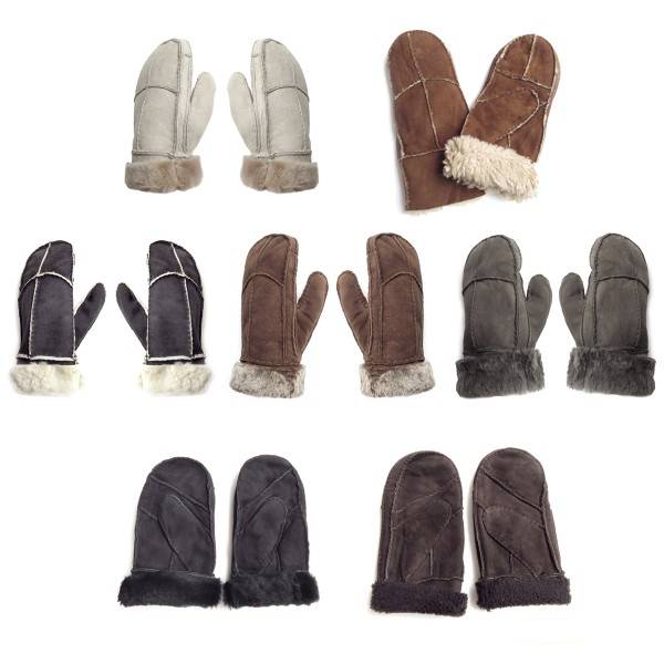 Sonia Originelli Fausthandschuhe Lammfell Schaffell echt Leder Patchwork Design Fäustlinge Rabatt