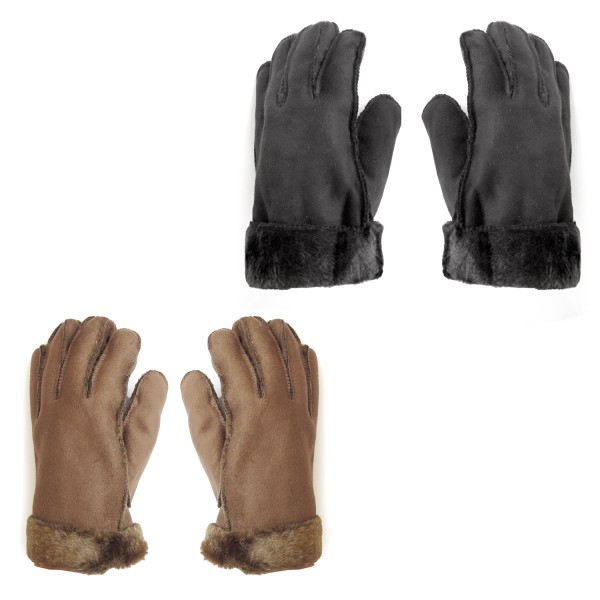 Sonia Originelli Fingerhandschuhe Faux-Leder Velouroptik Kunstfell Samt Velvet kuschelig Großer Ausverkauf