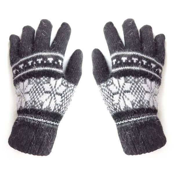 Sonia Originelli Handschuhe Norweger Muster Finger Strickmuster Angorawolle Schwarz Exklusivangebot