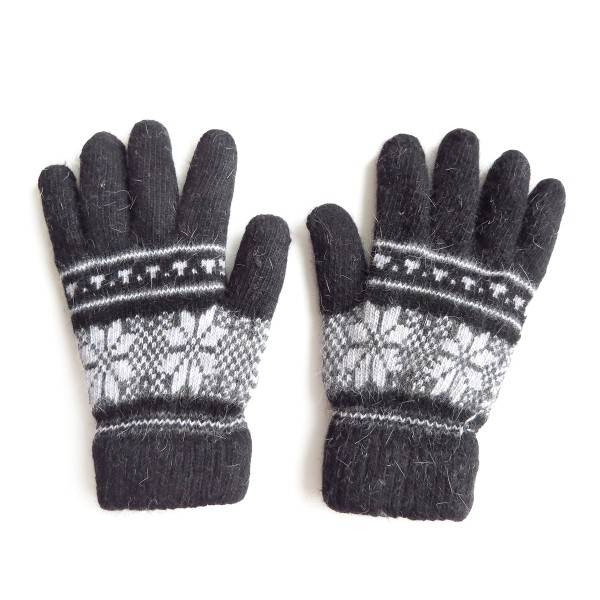 Sonia Originelli Handschuhe Norweger Muster Finger Strickmuster Angorawolle Schwarz Exklusivangebot