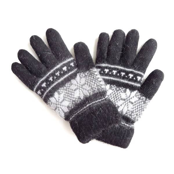 Sonia Originelli Handschuhe Norweger Muster Finger Strickmuster Angorawolle Schwarz Exklusivangebot