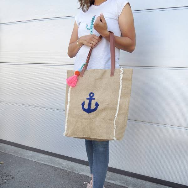 Sonia Originelli Canvas Shopper "Anker" Strandtasche Bommel Quasten Online Shopping