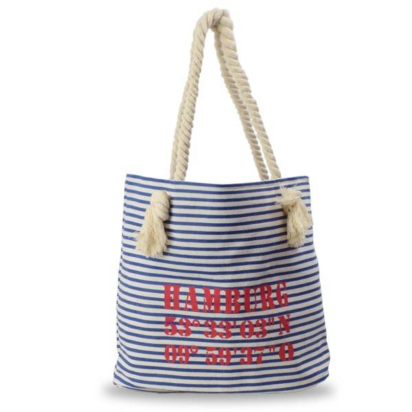 Sonia Originelli City Shopper "Hamburg" maritim gestreift Koordinaten Canvas Cyber Monday