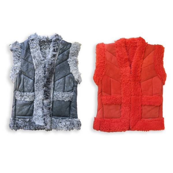 Sonia Originelli Damenweste Naturfell Leder Lammfell Patchwork Handarbeit Blitzangebot