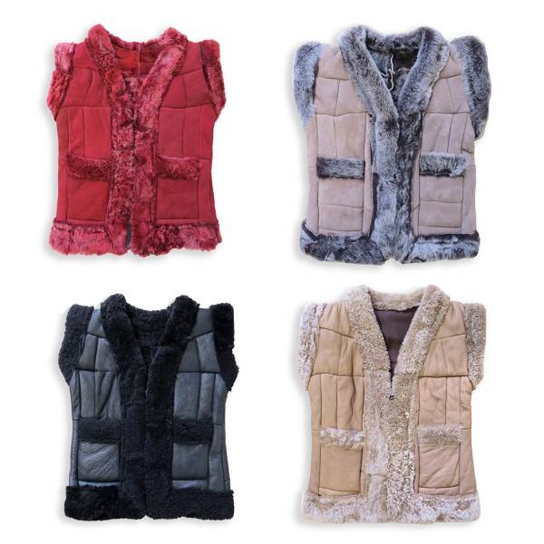 Sonia Originelli Kinderweste Naturfell Leder Lammfell Patchwork Handarbeit Preisnachlass