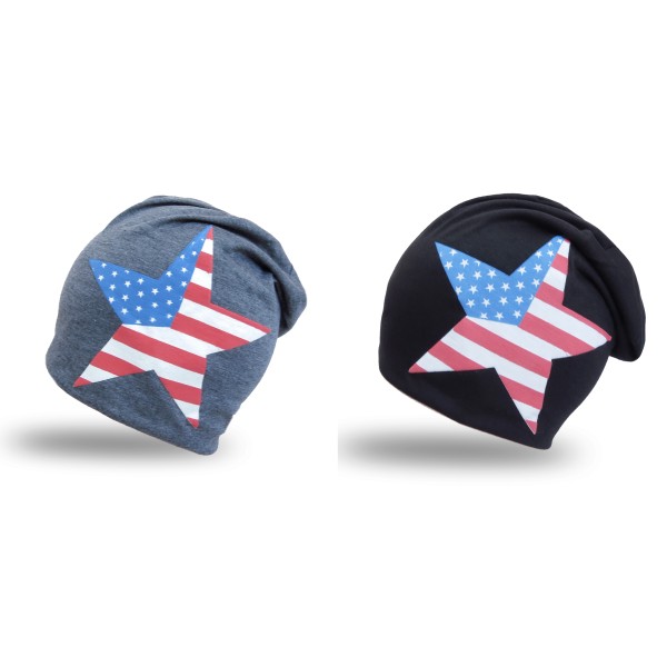 Sonia Originelli Beanie Mütze "USA" Unisex Stern Jersey Sonderangebote