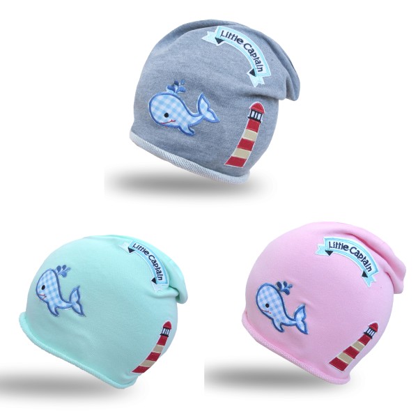 Sonia Originelli Beanie Mütze Kind Patch Aufnäher Leuchtturm maritim Wal trend Baumwolle Vierteljährliche Förderung
