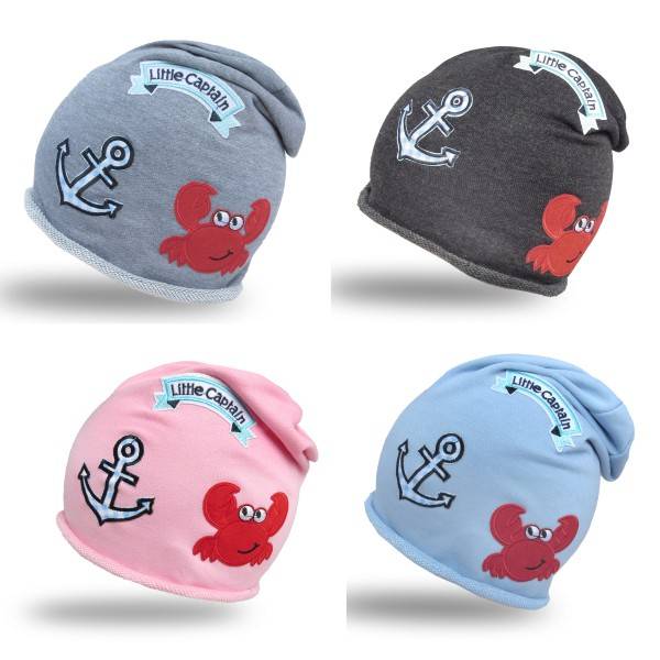 Sonia Originelli Beanie Mütze Kleinkind Patch Aufnäher Krabbe maritim Anker trend Baumwolle Babymütze Kostenloser Versand international