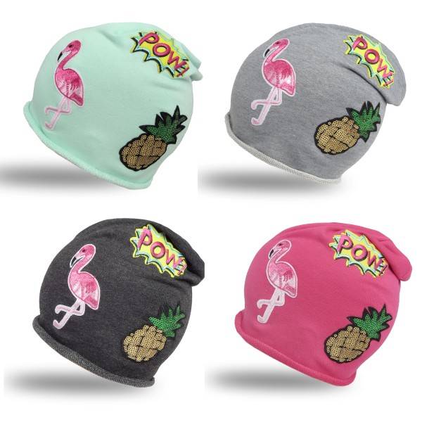 Sonia Originelli Beanie Mütze Patch Aufnäher Ananas Flamingo Pow trend Baumwolle Speichern exportieren