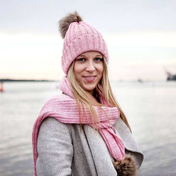 Sonia Originelli Bommelmütze Strick Kunstfell Mütze Winter Knopfverschluss im Angebot