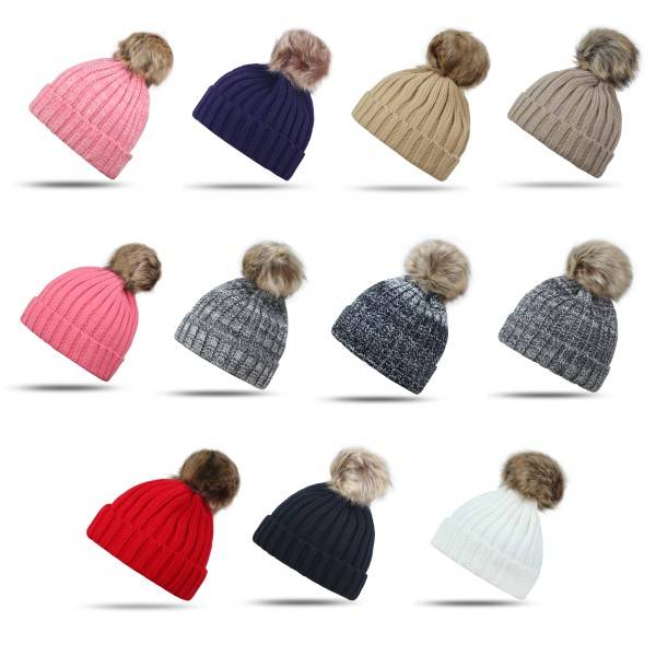 Sonia Originelli Bommelmütze Strick Kunstfell Mütze Winter Knopfverschluss im Angebot