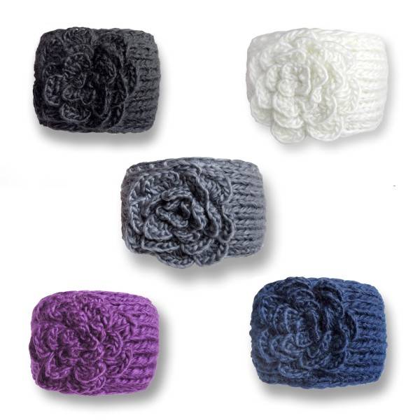 Sonia Originelli Damen Stirnband grob gestrickt mit Blumenapplikation und Knöpfen Begrenztes Angebot