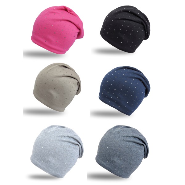 Sonia Originelli Fleece Beanie "Nieten" Steinchen Glitter Übergangsmütze gefüttert Vatertagsangebot