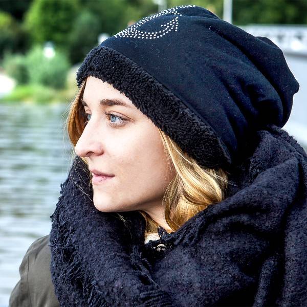 Sonia Originelli Fleece Beanie mit Strass-Anker Steinchen und weichem Teddyfell Jubiläumsangebot