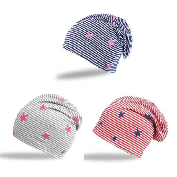 Sonia Originelli Kinder Beanie Mütze "kleine Sterne" Streifen Jersey Unisex Saisonale Angebote