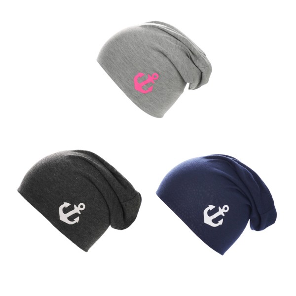 Sonia Originelli Kinder Beanie Mütze "Uni Anker" maritim Jersey Unisex Kauf eins, bekomm eins gratis