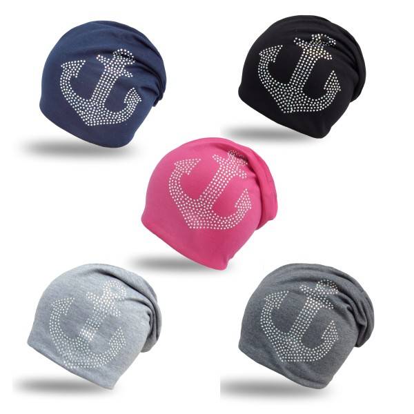 Sonia Originelli Kinder Fleece Beanie "Anker Strass" Steine Winter Maritim Tiefpreis
