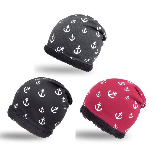 Sonia Originelli Winter Beanie Mütze "Mini Anker" Teddyfell Futter Maritim Letzte 2 Tage
