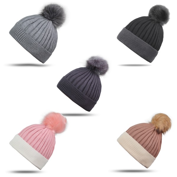 Sonia Originelli Winter Beanie Mütze "Zweiton" Kunstfell Bommel Zeitbegrenzte Promotion