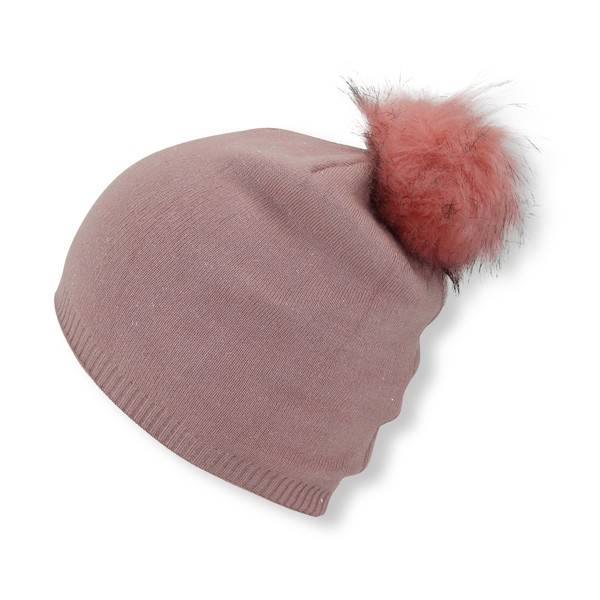 Sonia Originelli Winter Beanie Mütze mit Glitzerfasern und Kunstfell Bommel Bis zu 50% Rabatt