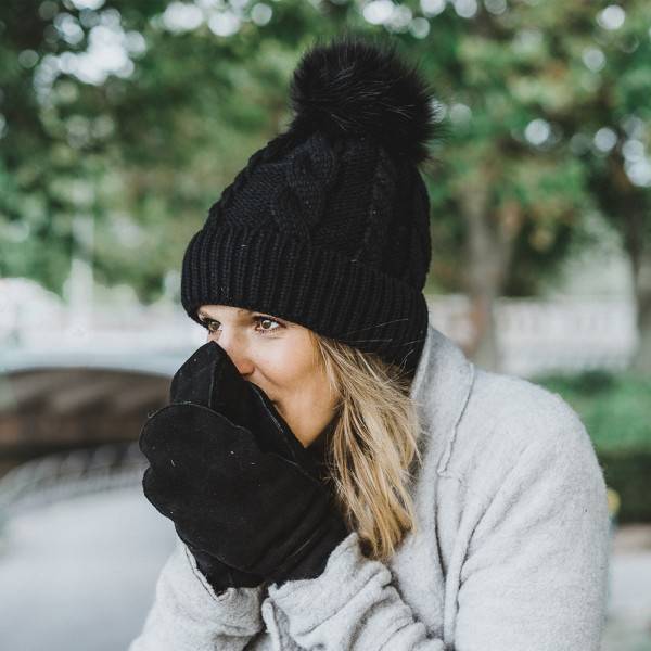 Sonia Originelli Winter Beanie Mütze Zopfmuster XL Bommel Teddyfell Bis zu 65% Rabatt