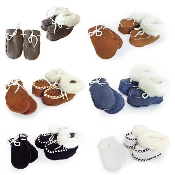 Sonia Originelli SET Baby Kleinkinder Hausschuhe Fäustel "Lämmchen" Lammfell Leder Outlet
