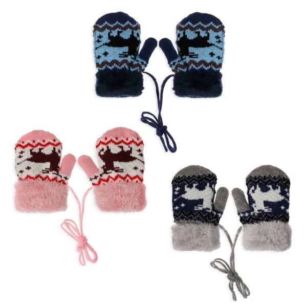 Sonia Originelli Strickfäustel Fausthandschuhe Band Kinderhandschuhe Kordel Rentier Großer Ausverkauf