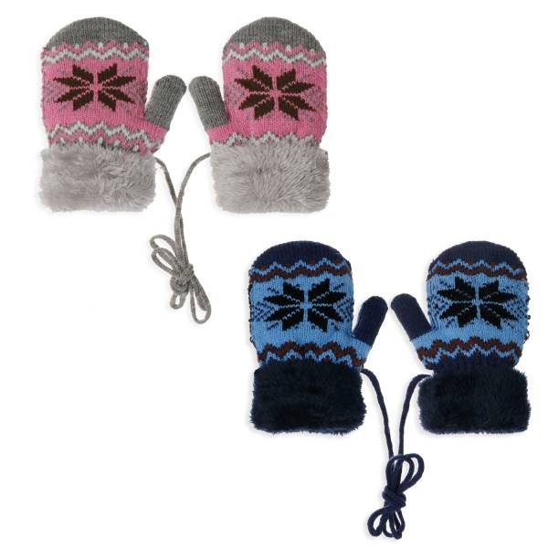 Sonia Originelli Strickfäustel Fausthandschuhe Band Kinderhandschuhe Kordel Schneeflocke Flash Sale
