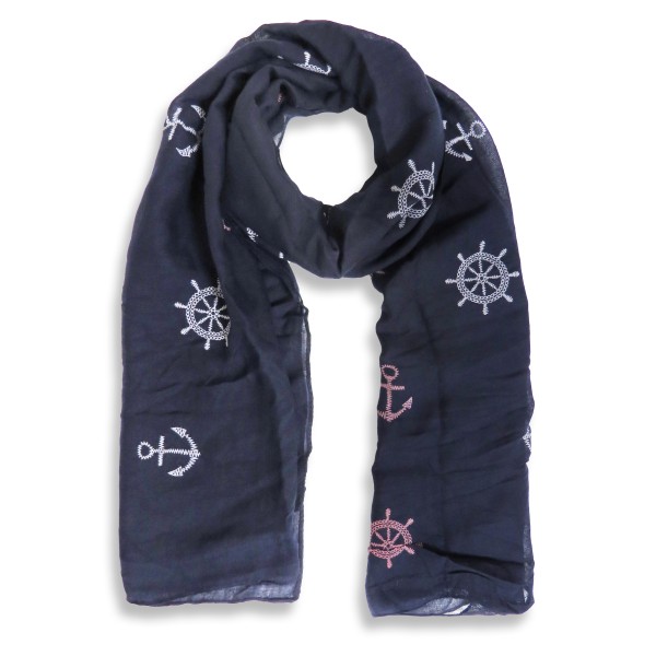 Sonia Originelli Schal Langschal "Maritim" Anker Steuerrad Reliefdruck Fransen Sommer Neueste Stile