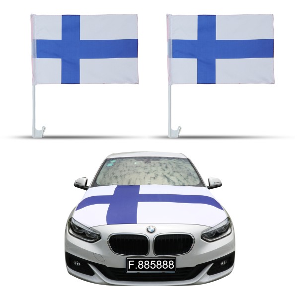 Sonia Originelli Aut-Fan-Paket EM "Finnland" Fußball Flaggen Außenspiegel Motorhaubenüberzug