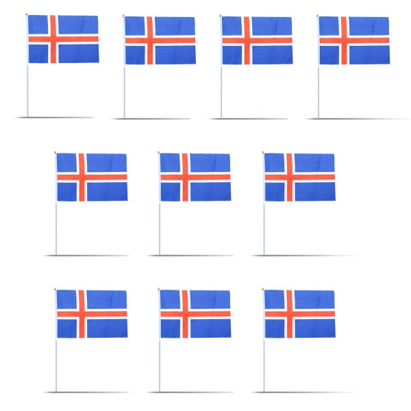 Sonia Originelli 10er Set Fahne Flagge Winkfahne "Island" Iceland Handfahne EM WM